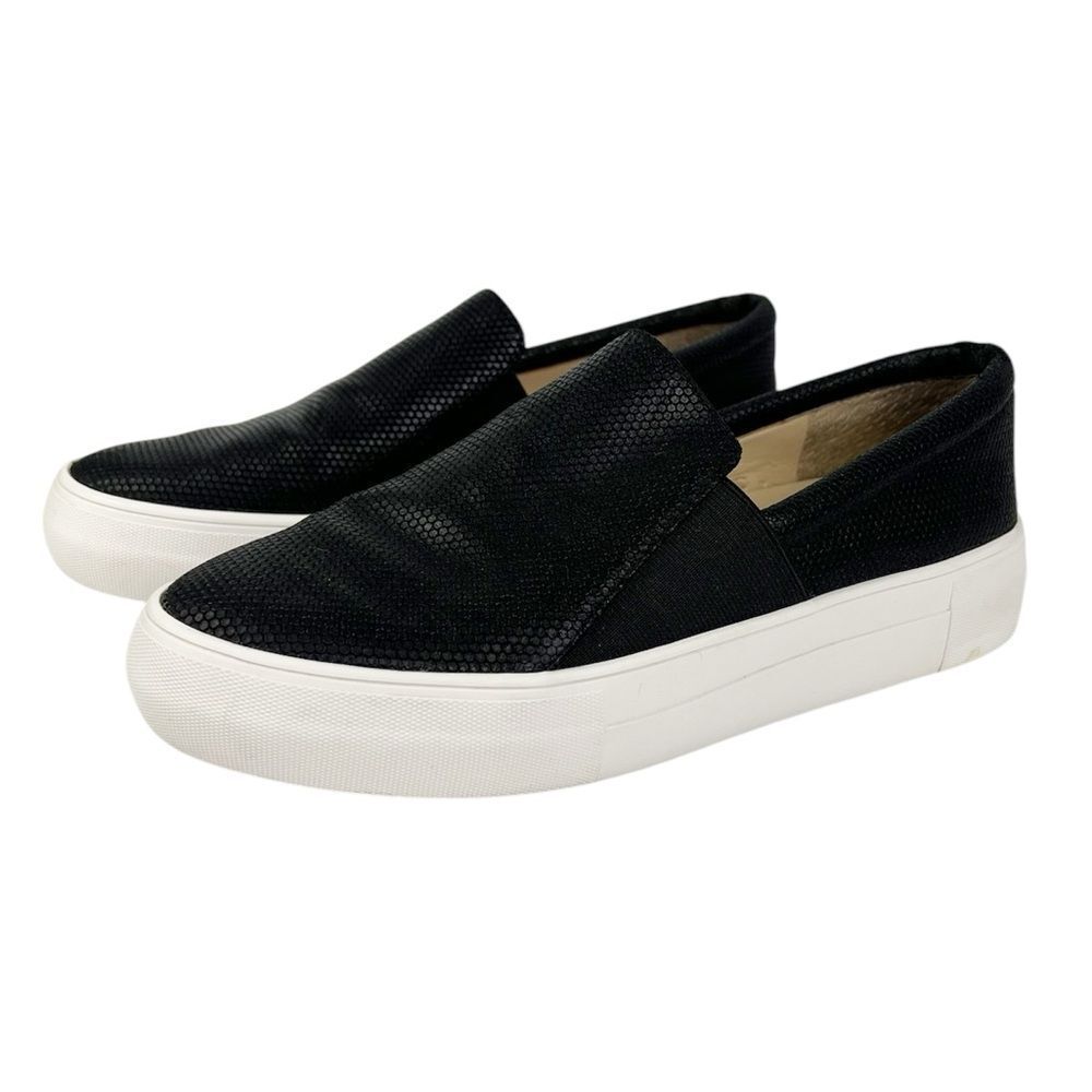 Vince Camuto Kanesya Black Perforated Leather Platform Slip On Sneakers Size 7